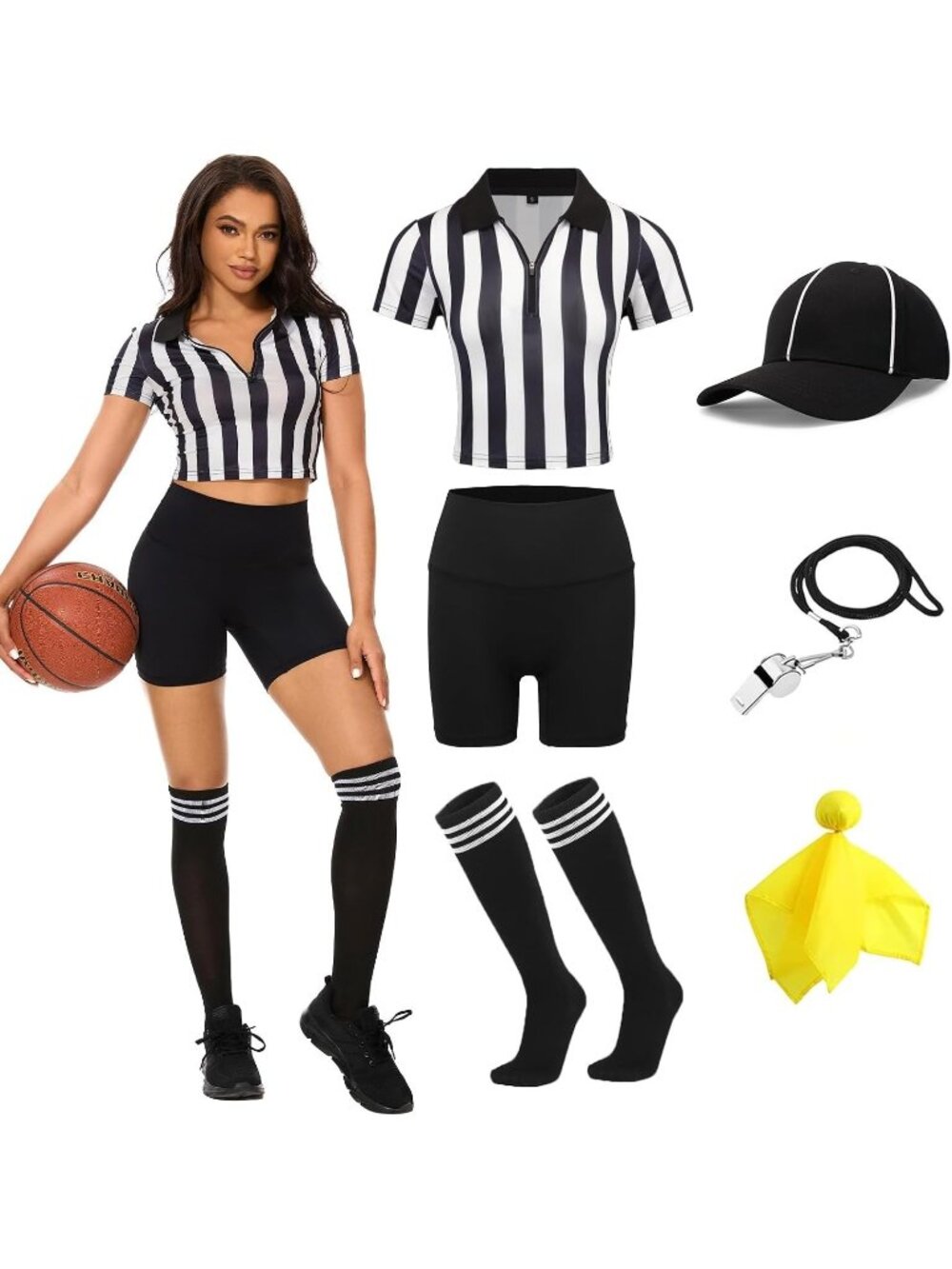 Women's Referee Halloween Costume Set w/ Accessories Sports Party Tailgate SMALL